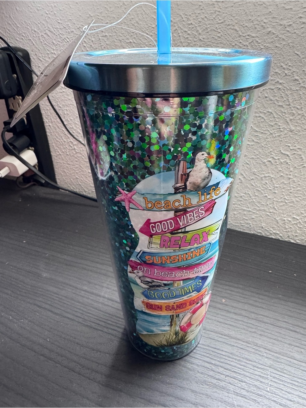 Spoontiques 24oz Beach Life Glitter Tumbler
